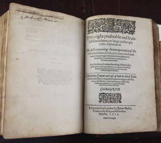 A King James I bible 1613-18, imprinted at London by Robert Barker, quarto, some losses